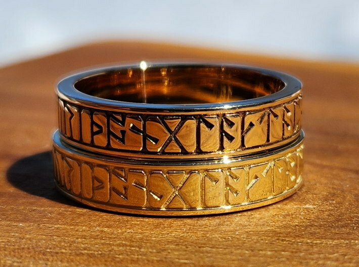 Kingmoor Runic Ring (Greymoor Hill Ring) 3d printed Top: Polished Bronze, Bottom: Polished Brass