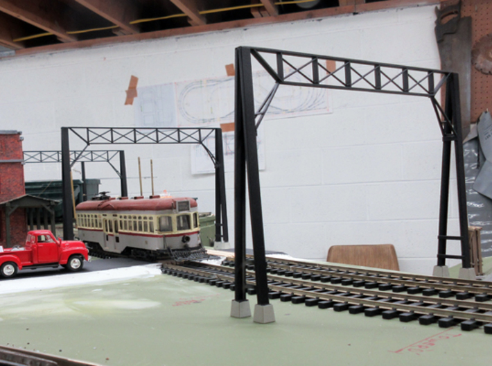 O-scale 1/48 Northern Ohio Traction catenary A frm 3d printed example parts assembled & painted