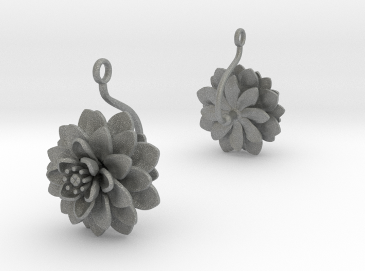 Earrings with one large flower of the Dhalia 3d printed