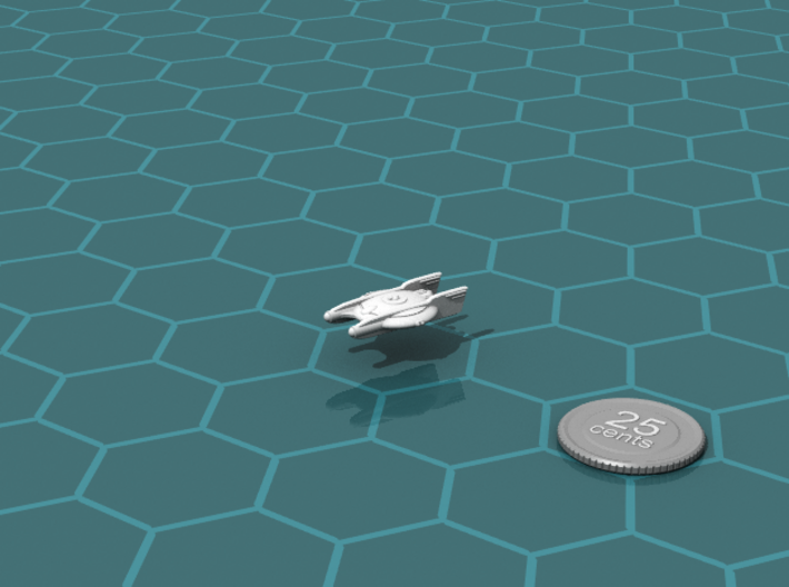 Sutoren Frigate 3d printed Render of the model, with a virtual quarter for scale.