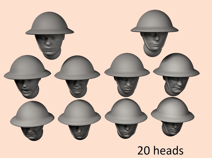 28mm WW1 British helmet heads 3d printed