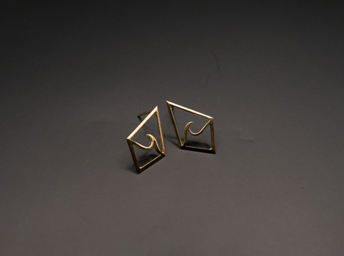 Wave Tie Translucent - Post Earrings 3d printed Natural Brass
