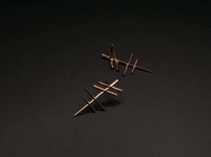 Runish Lines - Post Earrings 3d printed Natural Bronze