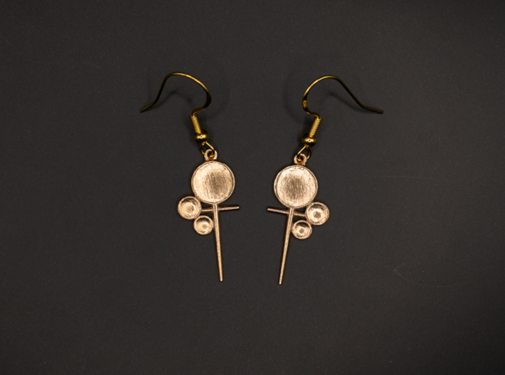 Triple Discus - Drop Earrings 3d printed Natural Bronze