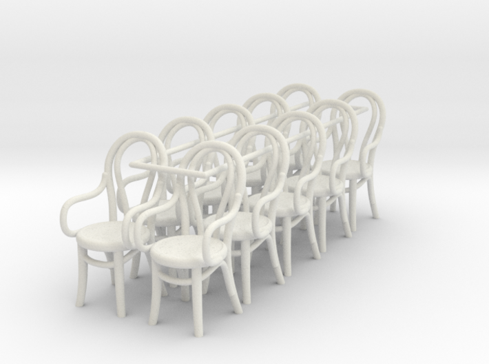 1:48 Bentwood Chairs with Arms (Set 10) 3d printed