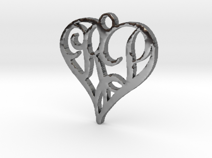 Heart pendant necklace with initials R &amp; P 3d printed