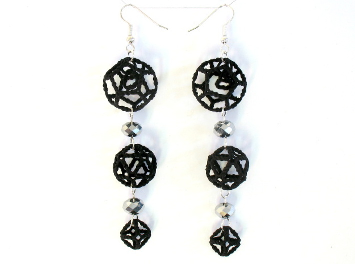 Platonic Progression Earrings - Organic 3d printed Printed in black strong and flexible, with some extra components added by hand