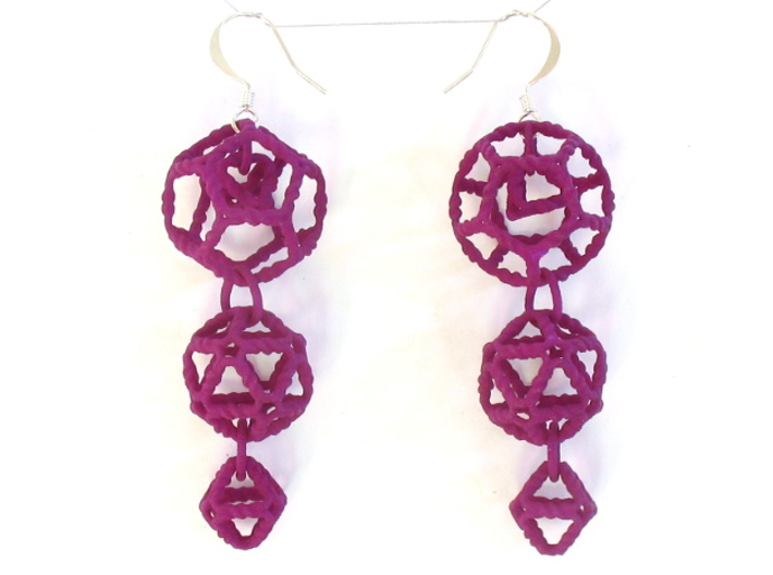 Platonic Progression Earrings - Organic 3d printed Printed in purple strong and flexible, with earwires added