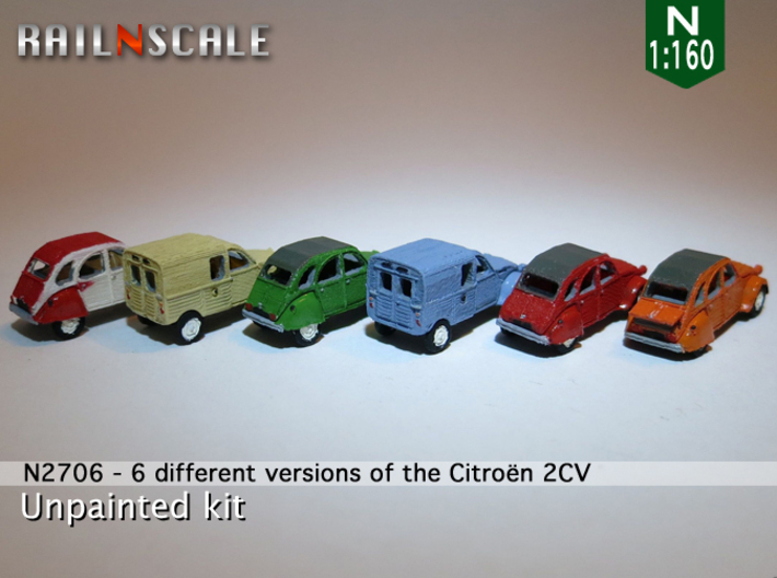 SET 6x Citroën 2CV (N 1:160) 3d printed
