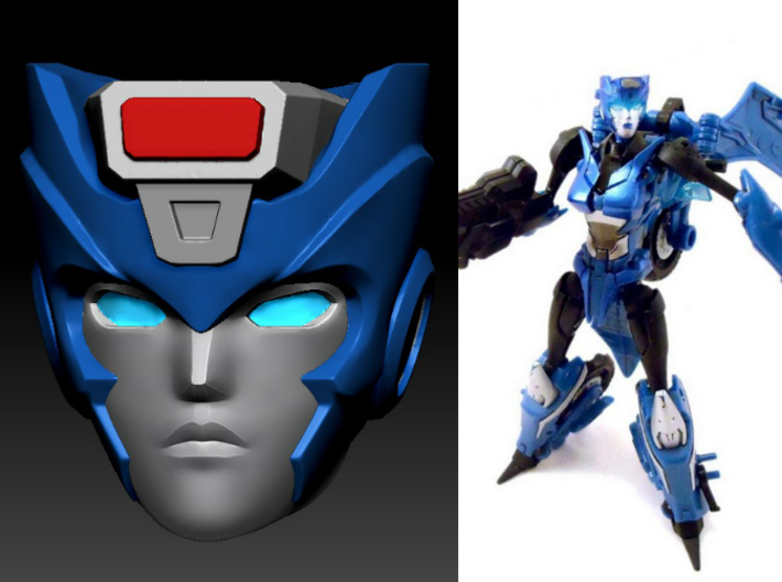 Chromia homage Indigo U128R Head For RID RC 3d printed Indigo head printed in Clear Frosted Ultra Detail on Deluxe TF Prime Arcee body (Custom painted head by TM2 Dinobot