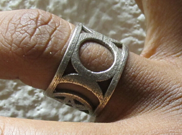 Pentagram and Goddess Symbol Ring 3d printed