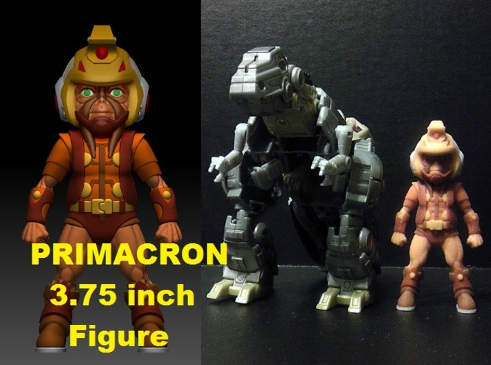 Primacron homage Space Monkey 3.75inch Mini Figure 3d printed Size Comparison of 3.75 inch Primacron printed in Full Color Sandstone with Generations FOC Voyager Class Grimlock. Grimlock sold separately.
