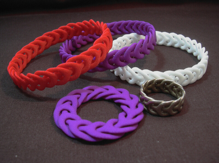 Three Phase bracelet 65mm 3d printed Photo - Bracelets in WSF, Purple S&amp;F and Red S&amp;F