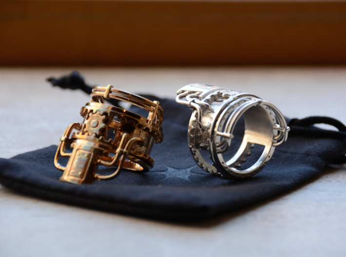 Steampower Ring V3 3d printed Polished Bronze & Premium Silver