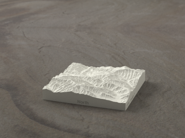 3'' Great Smoky Mountains, TN/NC, USA, Sandstone 3d printed Rendering of model from the North, Mt Le Conte is in the foreground