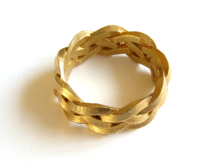 Four-strand Braid Ring 3d printed Ring printed in raw brass