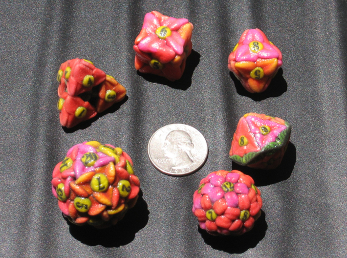 Flower Dice (Small) 3d printed After giving them all a spray on clear coat.