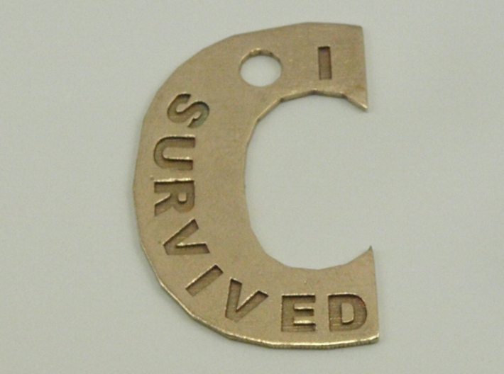 I Survived The Big C Pin / Pendant / Key Fob, Engr 3d printed Raw Bronze
