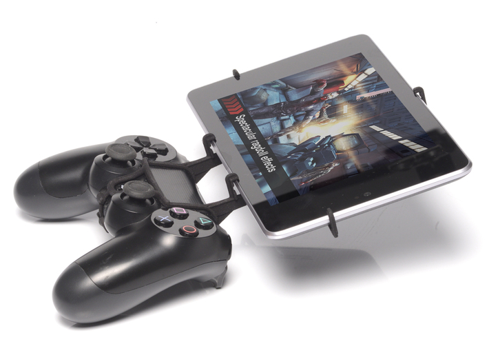 Controller mount for PS4 &amp; Vodafone Smart Tab 7 3d printed Side View - A Nexus 7 and a black PS4 controller