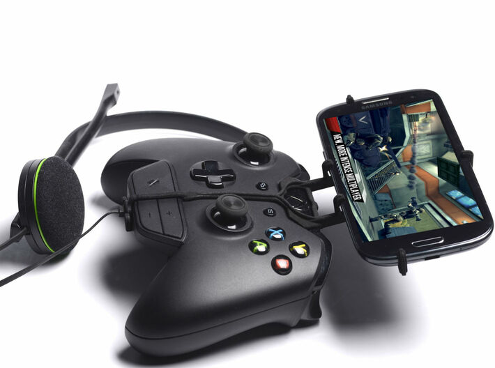 Controller mount for Xbox One Chat &amp; Alcatel One T 3d printed Side View - A Nexus 7 and a black Xbox One controller &amp; chat