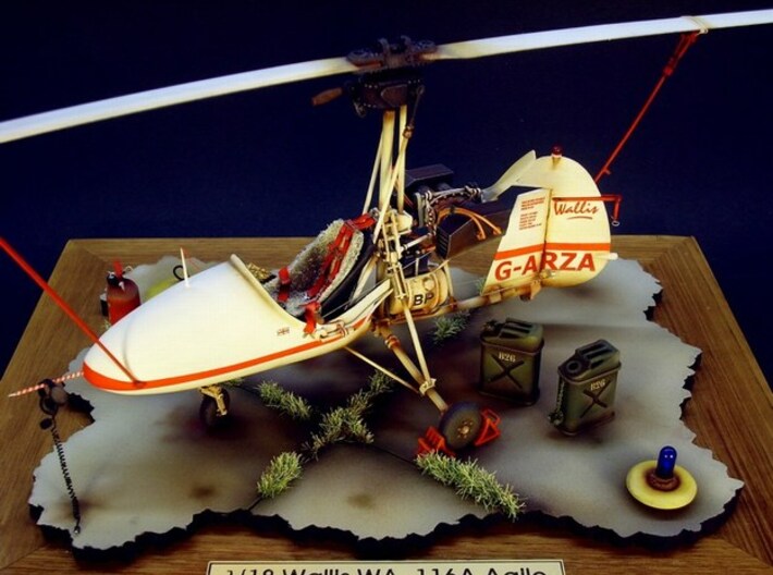 1/18 scale Wallis WA-116 Agile autogyro model kit 3d printed Built model on diorama