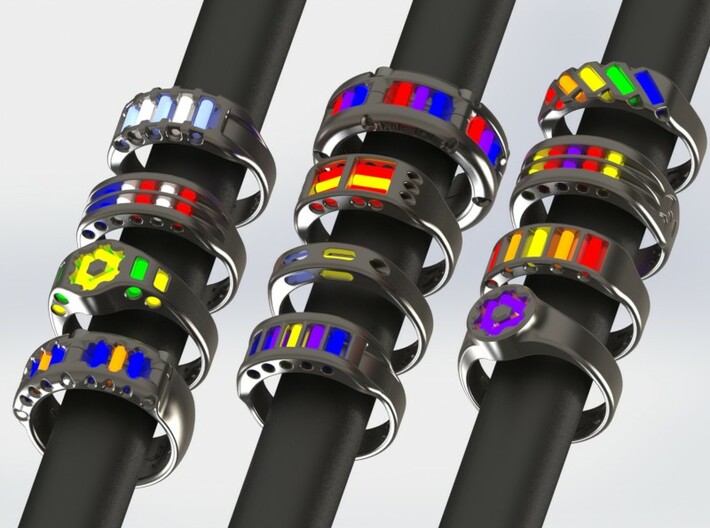 US14 Ring XI: Tritium 3d printed This render shows the various ring designs that can made available and possible tritium vial arrangements.