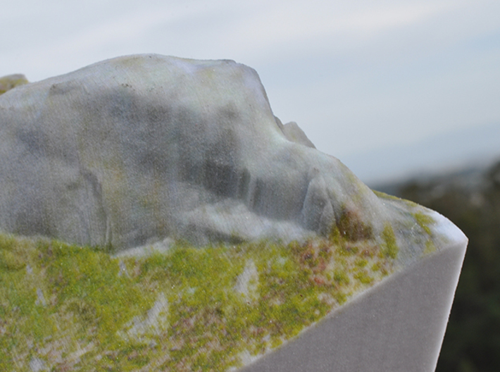 Full Color Half Dome Model 3d printed This shows the area where teh cableway connects the top of the sub dome wit h the summit.