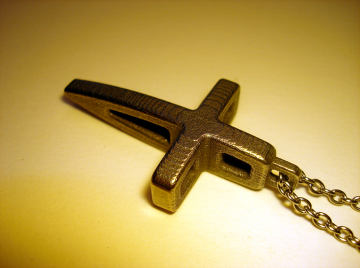 Structural Cross Pendant 3d printed Stainless Steel - Photo of an actual printed item (chain not included)