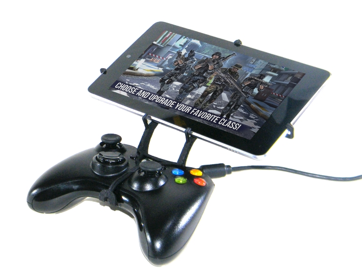 Controller mount for Xbox 360 & HP Slate7 Extreme 3d printed Front View - A Nexus 7 and a black Xbox 360 controller