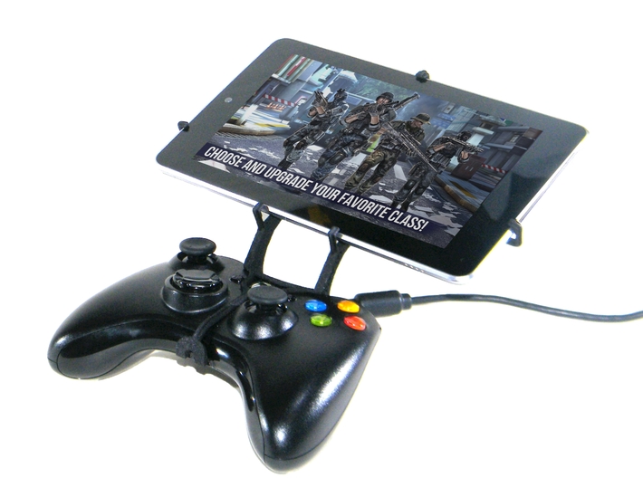 Controller mount for Xbox 360 & Lenovo A7-30 A3300 3d printed Front View - A Nexus 7 and a black Xbox 360 controller