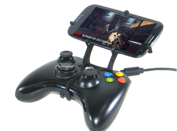 Controller mount for Xbox 360 & Nokia Lumia 730 Du 3d printed Front View - A Samsung Galaxy S3 and a black Xbox 360 controller
