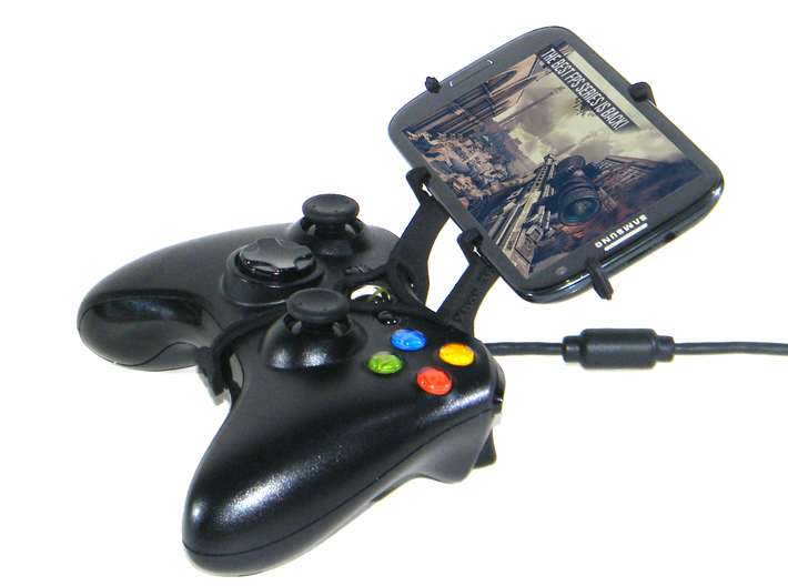 Controller mount for Xbox 360 &amp; Motorola Moto E Du 3d printed Side View - A Samsung Galaxy S3 and a black Xbox 360 controller