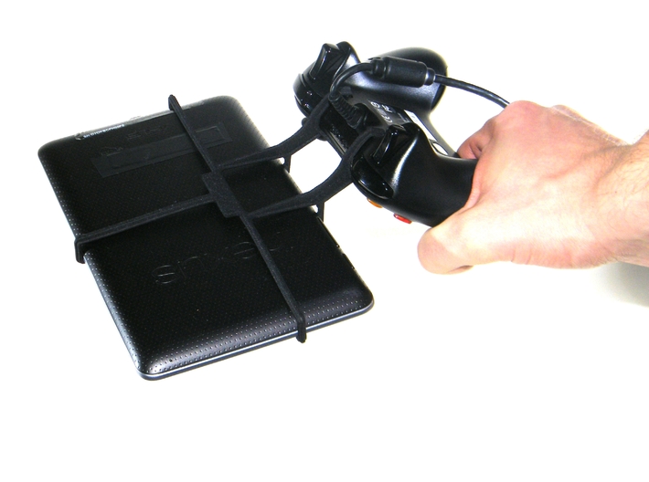 Controller mount for Xbox 360 & Lenovo IdeaTab A30 3d printed In hand - A Nexus 7 and a black Xbox 360 controller