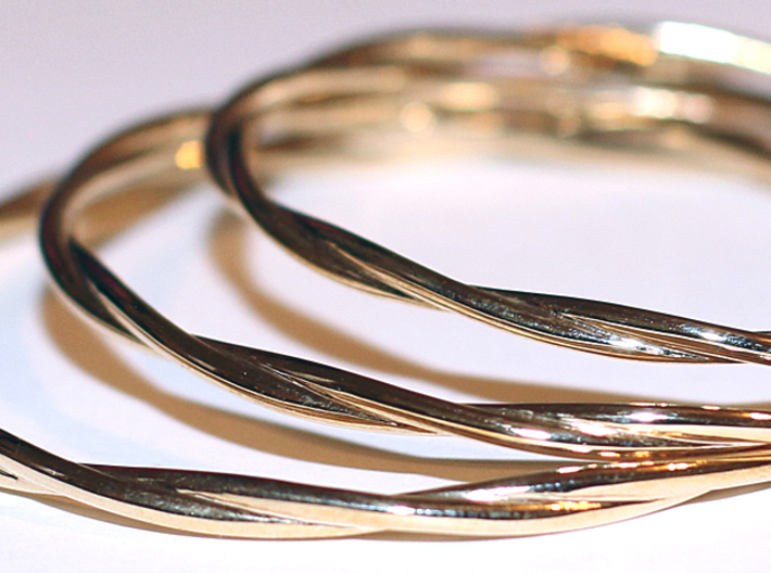 LooseTwist Bangle Bracelet MEDIUM 3d printed 3D Printed LooseTwist Bangle Bracelets in Polished Brass
