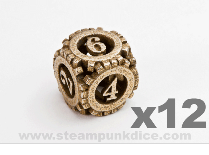 Steampunk Gear 12d6 Set 3d printed Stainless Steel