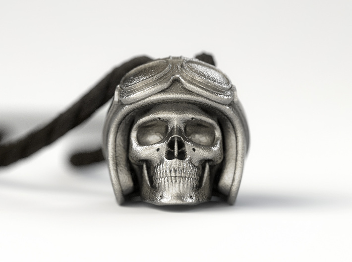 Easy Rider Skull Pendant "Silver" 3d printed 25mm H Pendant in Polished Nickel Steel