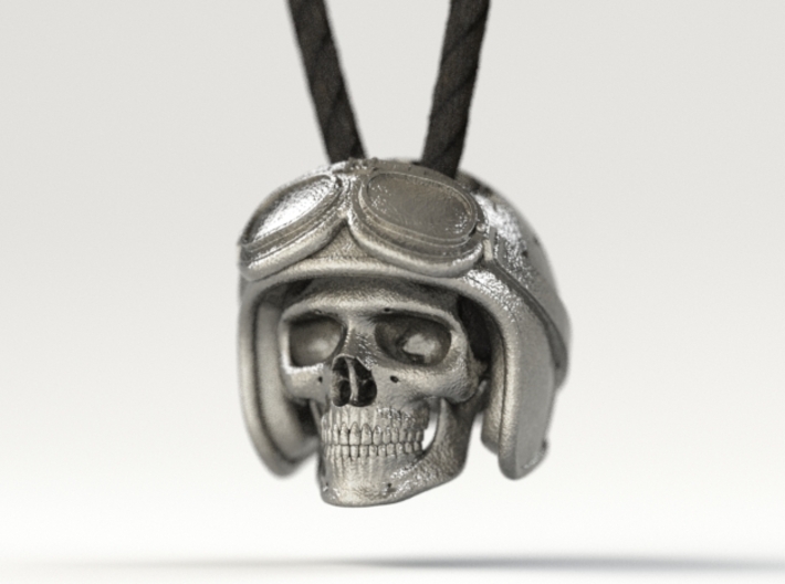 Easy Rider Skull Pendant &quot;Silver&quot; 3d printed 25mm H Pendant in Polished Nickel Steel
