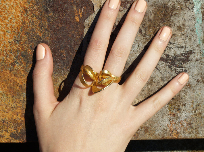 Ribbon Double Ring 8/9 3d printed Gold