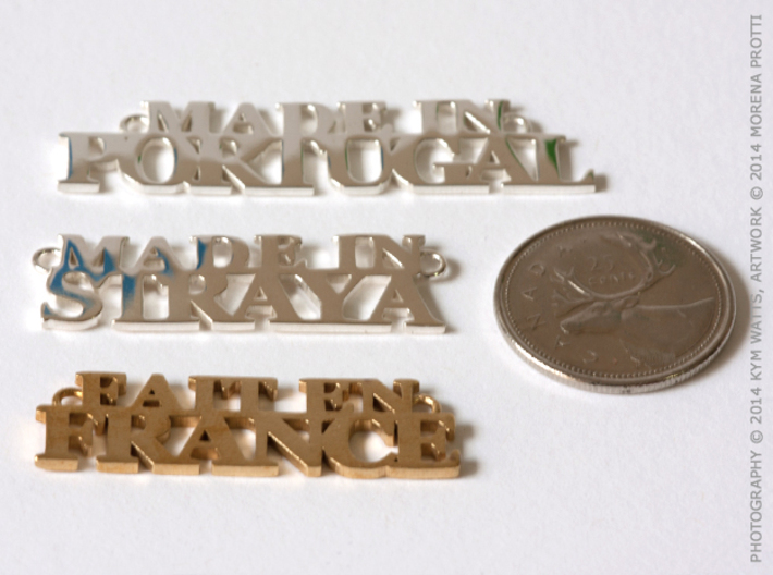 Fait en FRANCE Pendant 3d printed Polished Silver, Premium Silver, Raw Brass