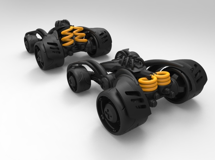 ~Double Shock Car 3d printed Not accurate colors!  Springs are rendered  so you can see the function