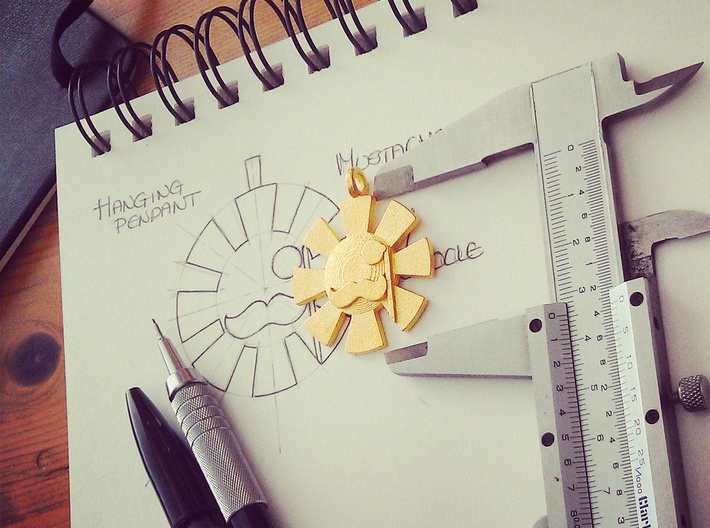 'Here Comes The Sun' Pendant in Metal 3d printed