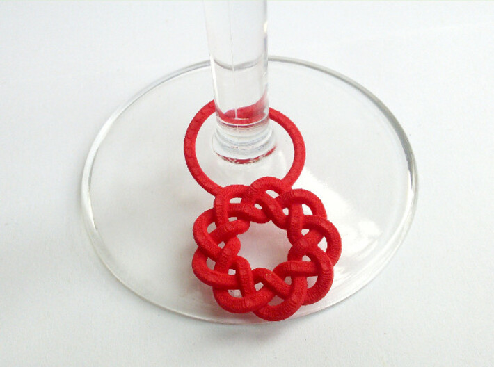 Wine Glass Tag - Braid 3d printed Red tag shown on a wine glass