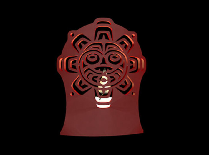 Northwest Design Sun Mask Tea Light Holder - Tall 3d printed Sun Mask Tealkight front view in red
