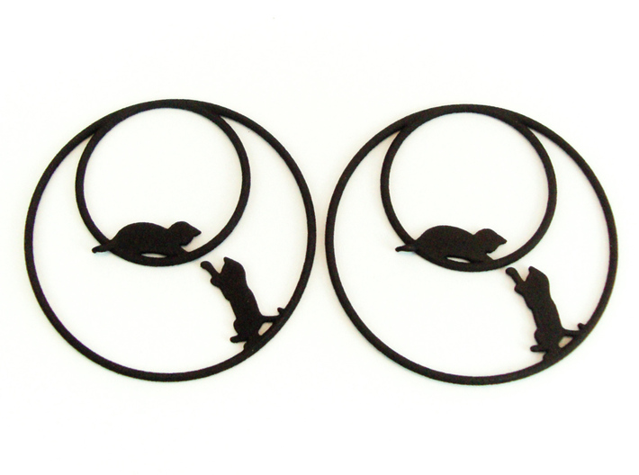 Playing Cats Hoop Earrings 50mm 3d printed Playing Cats Hoop Earrings 50mm printed in Black Strong &amp; Flexible.