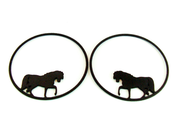 Horse Hoop Earrings 50mm 3d printed Horse Hoop Earrings 50mm printed in Black Strong &amp; Flexible.