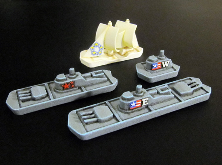 Military &amp; Sailing ships (4 pcs) 3d printed Hand-painted ships, White Strong Flexible.