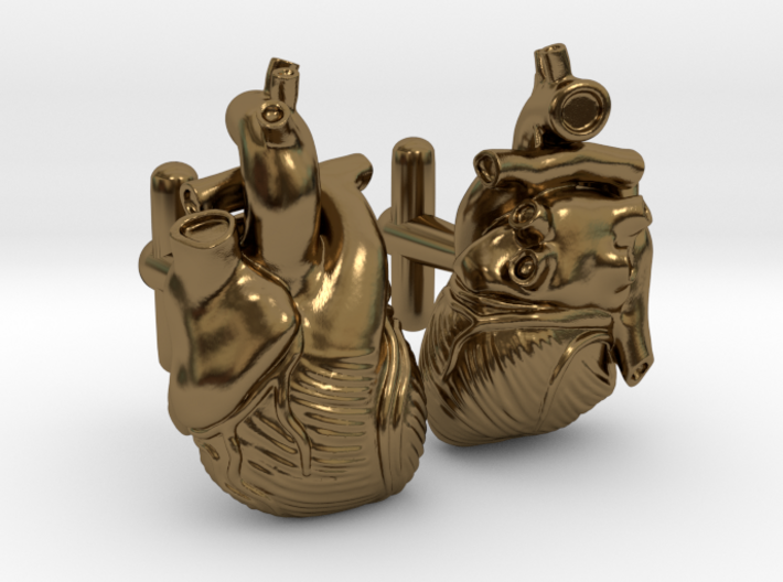 Anatomical Heart Cufflinks Pair (Front and Back) 3d printed
