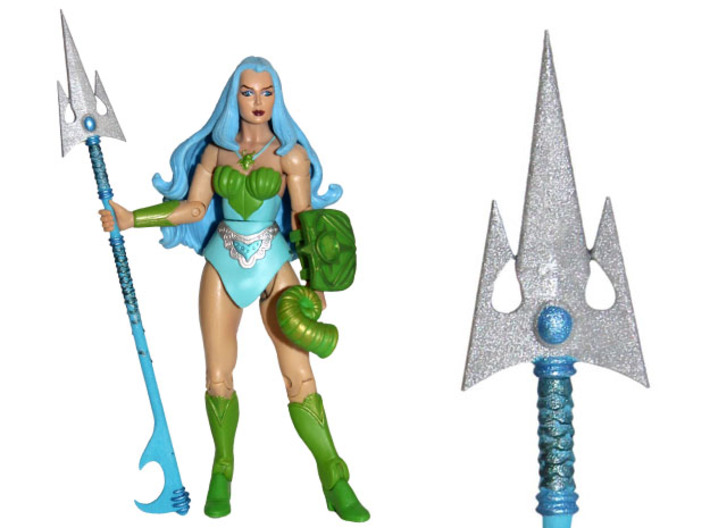 MOTUC Mer-People Trident 3d printed Painted Prototype printed in White Strong &amp; Flexible Polished