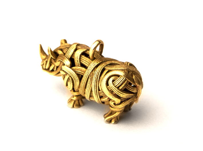 The Rhino Pendant  3d printed Rhino pendant 3D printed in Brass