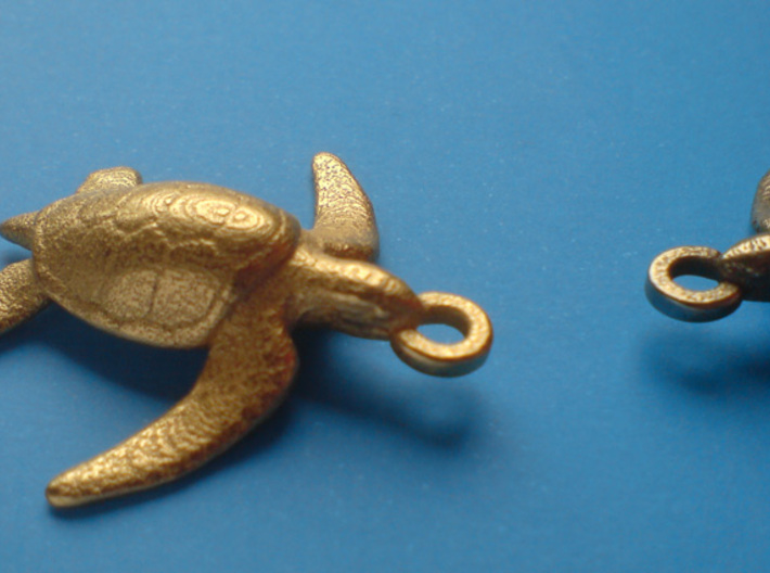 Sea Turtle Pendant 3d printed Polished Gold Steel